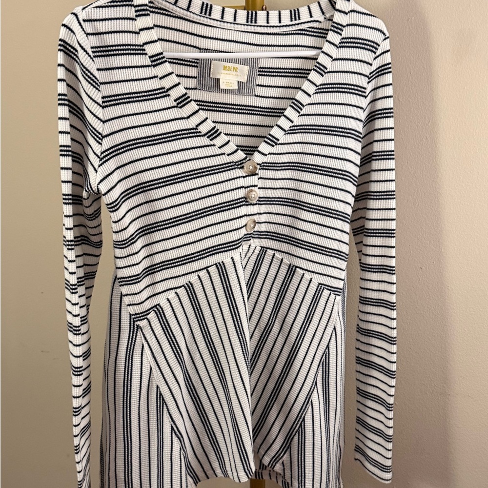 Anthropologie Maeve Tunic Henley Black and White XS